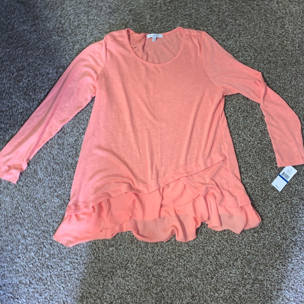 Fever Coral long sleeve ruffle shirt NWT